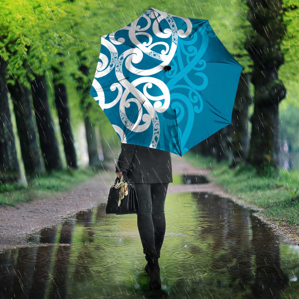 Azure Blue Maori Umbrella Koru Kowhaiwhai LT7 - Polynesian Pride