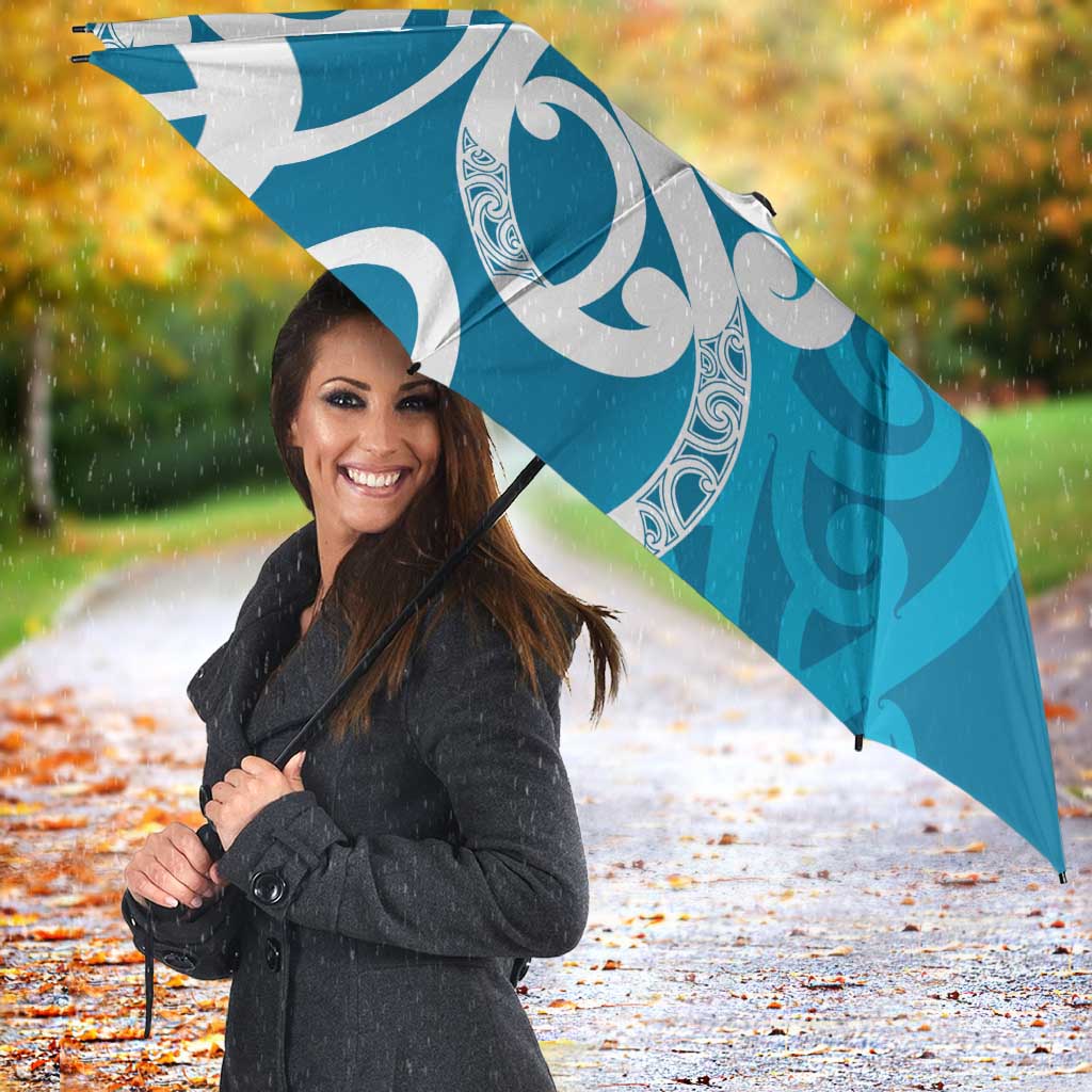 Azure Blue Maori Umbrella Koru Kowhaiwhai LT7 - Polynesian Pride