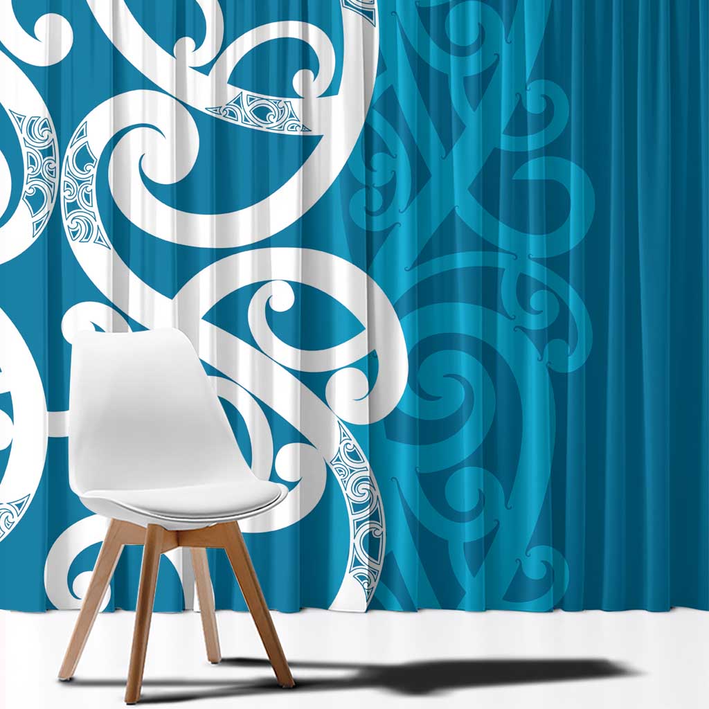 Azure Blue Maori Window Curtain Koru Kowhaiwhai - Polynesian Pride