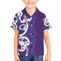 Violet Green Maori Family Matching Off Shoulder Short Dress and Hawaiian Shirt Koru Kowhaiwhai - Polynesian Pride