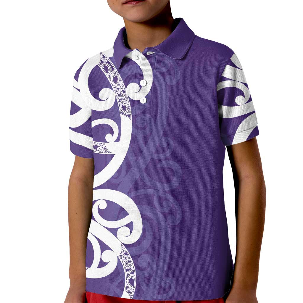 Violet Green Maori Kid Polo Shirt Koru Kowhaiwhai - Polynesian Pride