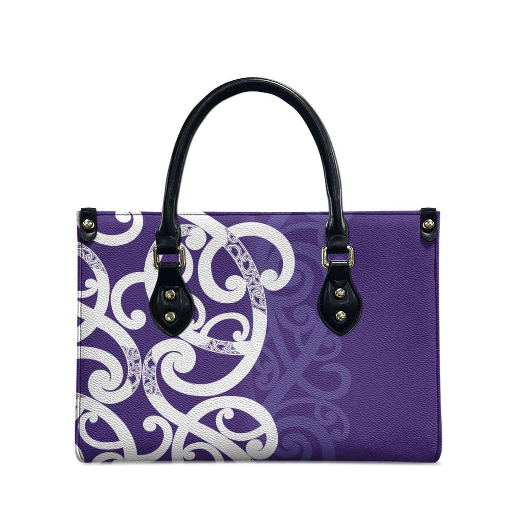 Violet Green Maori Leather Bag Koru Kowhaiwhai - Polynesian Pride