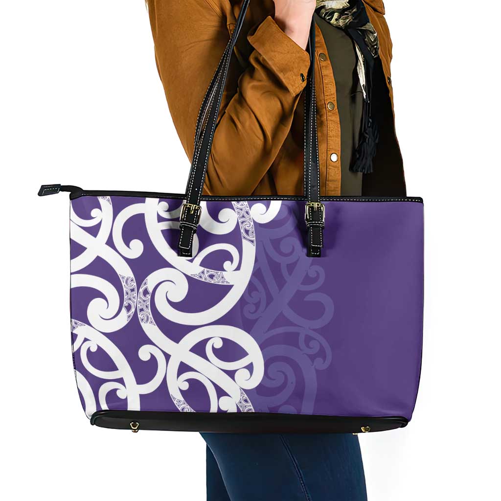 Violet Green Maori Leather Tote Bag Koru Kowhaiwhai - Polynesian Pride