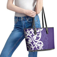 Violet Green Maori Leather Tote Bag Koru Kowhaiwhai - Polynesian Pride