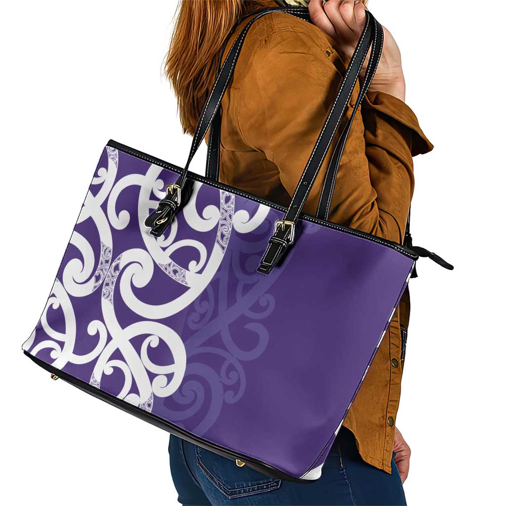 Violet Green Maori Leather Tote Bag Koru Kowhaiwhai - Polynesian Pride
