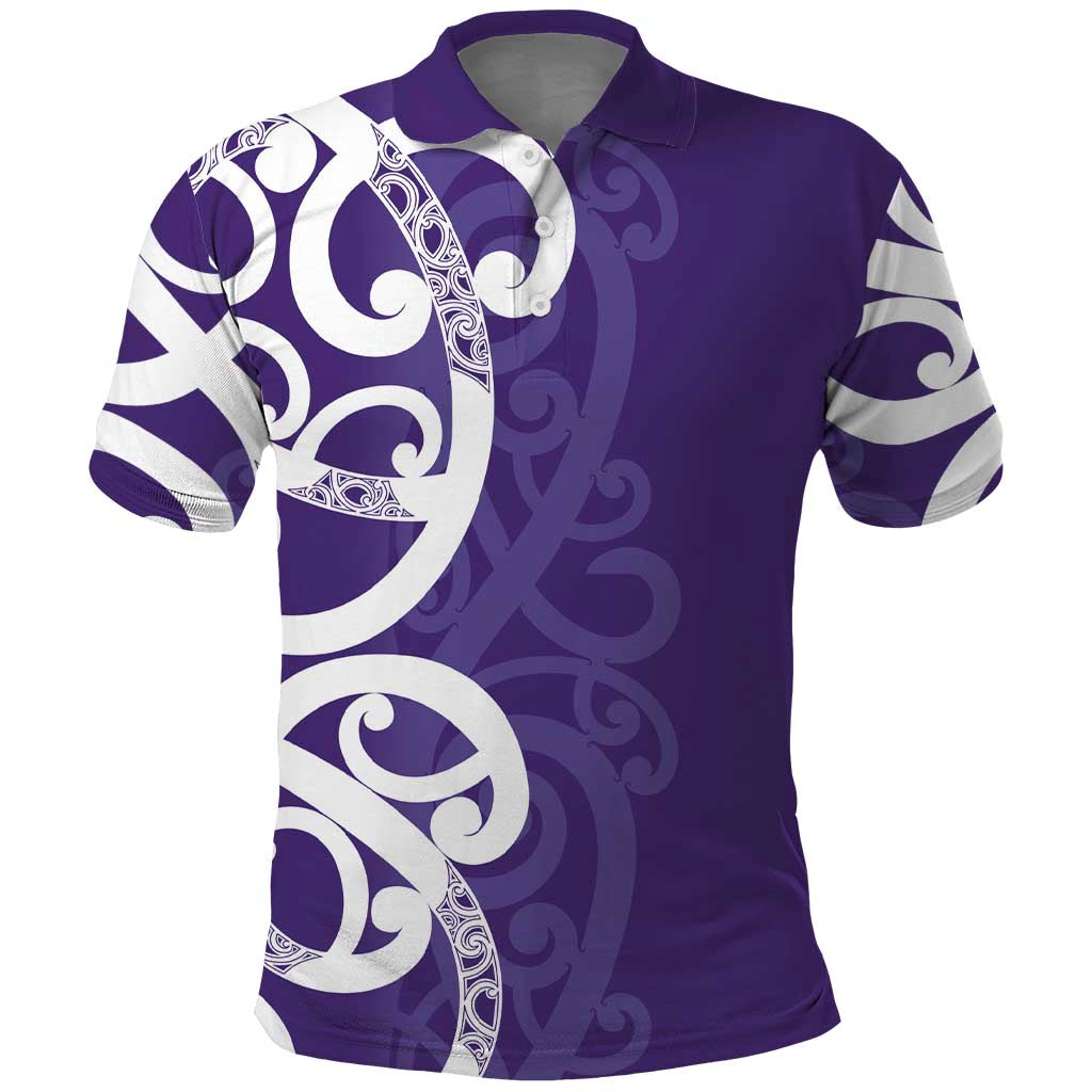 Violet Green Maori Polo Shirt Koru Kowhaiwhai - Polynesian Pride