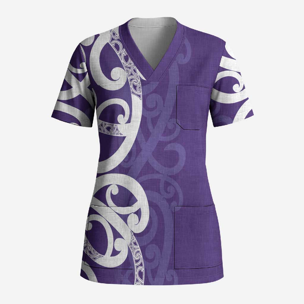 Violet Green Maori Scrub Top Koru Kowhaiwhai - Polynesian Pride