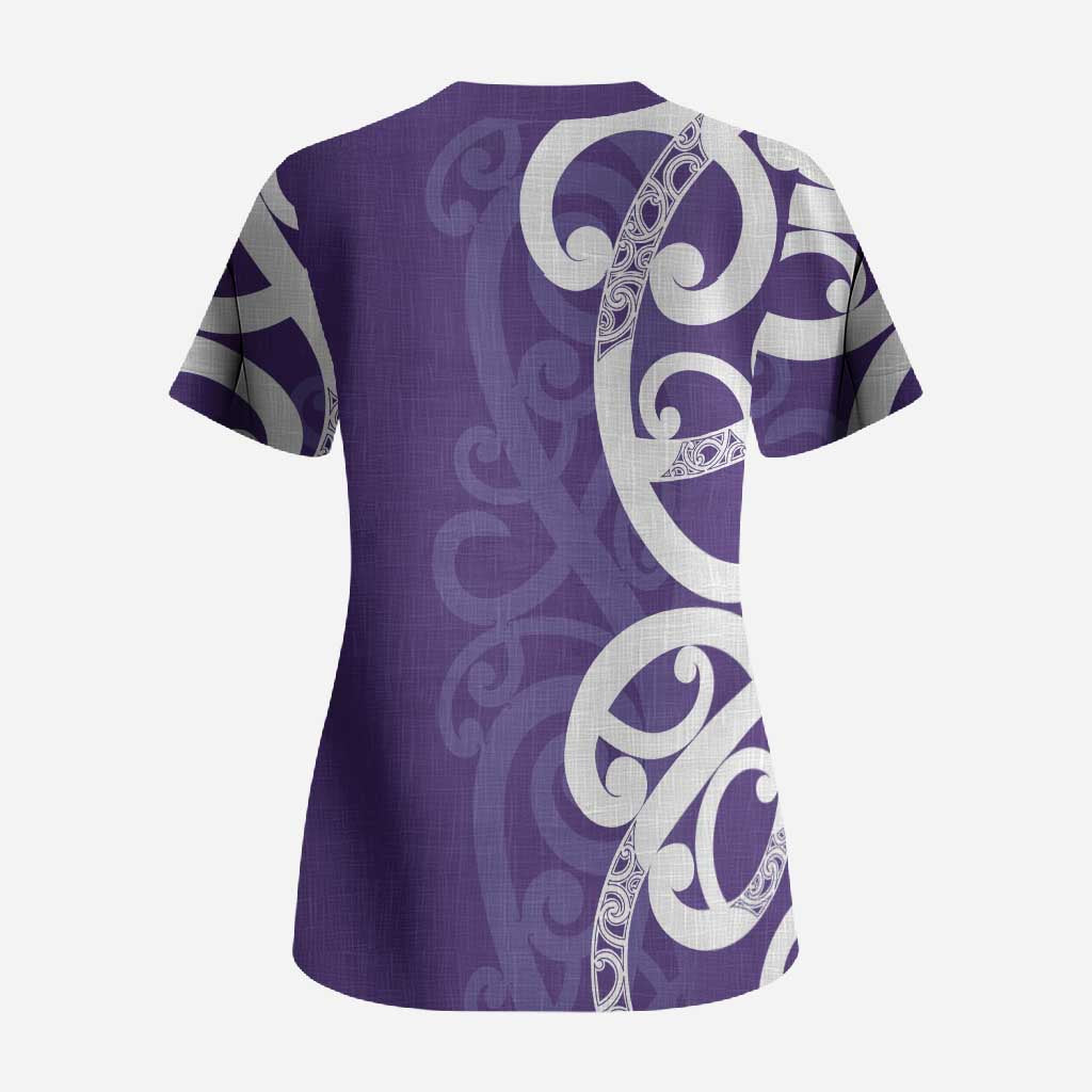 Violet Green Maori Scrub Top Koru Kowhaiwhai - Polynesian Pride