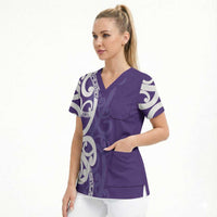 Violet Green Maori Scrub Top Koru Kowhaiwhai - Polynesian Pride
