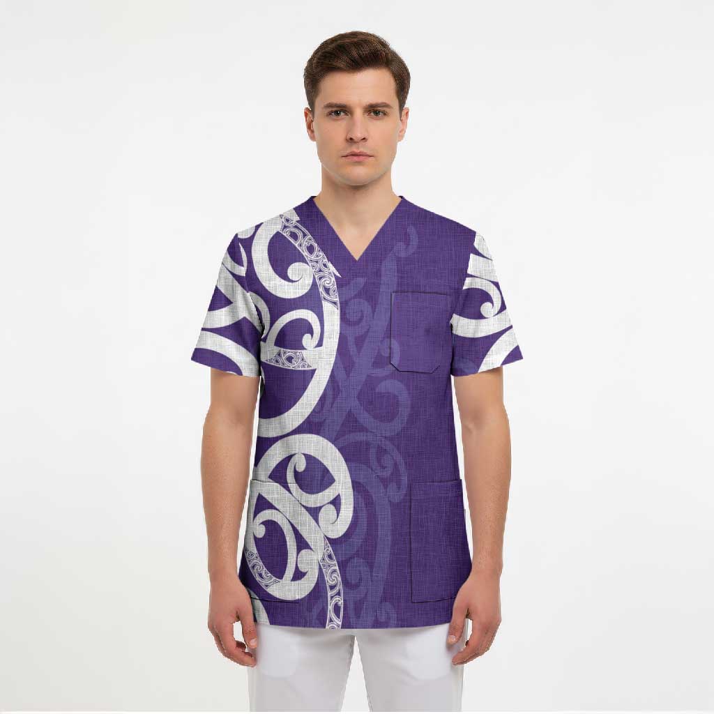 Violet Green Maori Scrub Top Koru Kowhaiwhai - Polynesian Pride