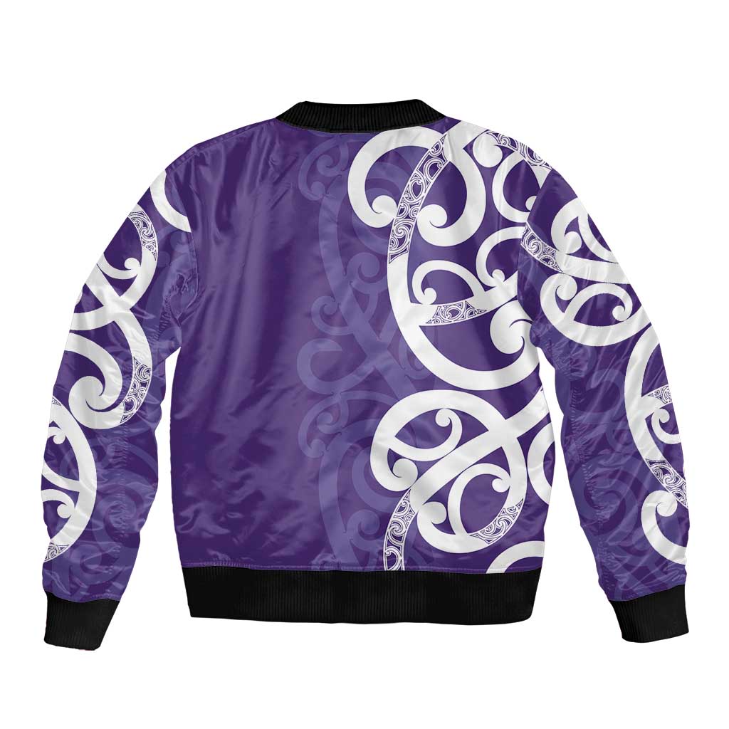 Violet Green Maori Sleeve Zip Bomber Jacket Koru Kowhaiwhai LT7 - Polynesian Pride