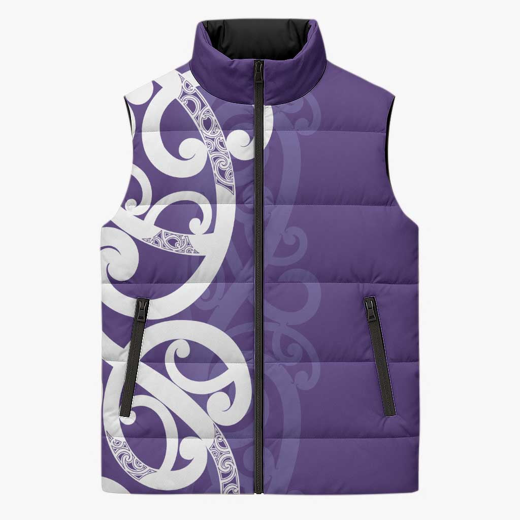 Violet Green Maori Sleeveless Puffer Jacket Koru Kowhaiwhai - Polynesian Pride