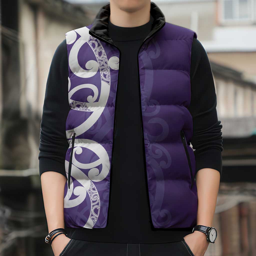 Violet Green Maori Sleeveless Puffer Jacket Koru Kowhaiwhai - Polynesian Pride