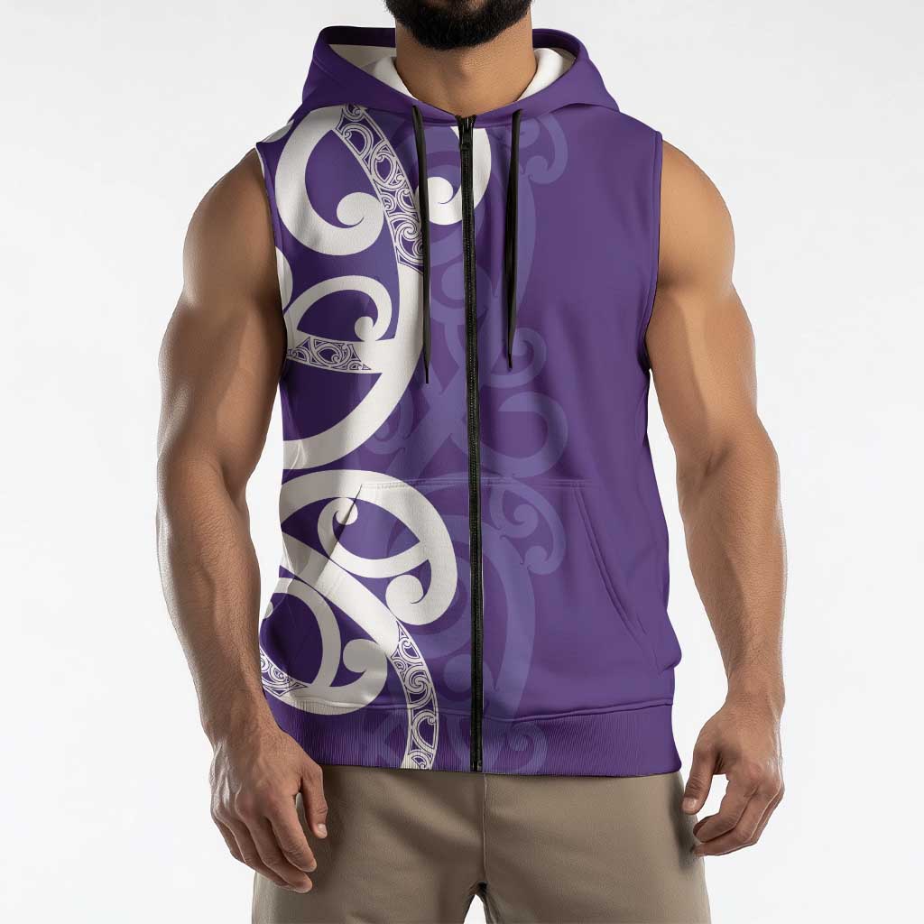 Violet Green Maori Sleeveless Zip Hoodie Koru Kowhaiwhai LT7 - Polynesian Pride