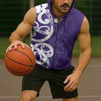 Violet Green Maori Sleeveless Zip Hoodie Koru Kowhaiwhai LT7 - Polynesian Pride