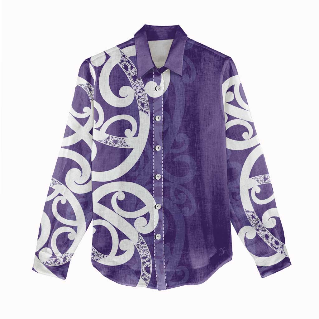 Violet Green Maori Women Casual Shirt Koru Kowhaiwhai - Polynesian Pride