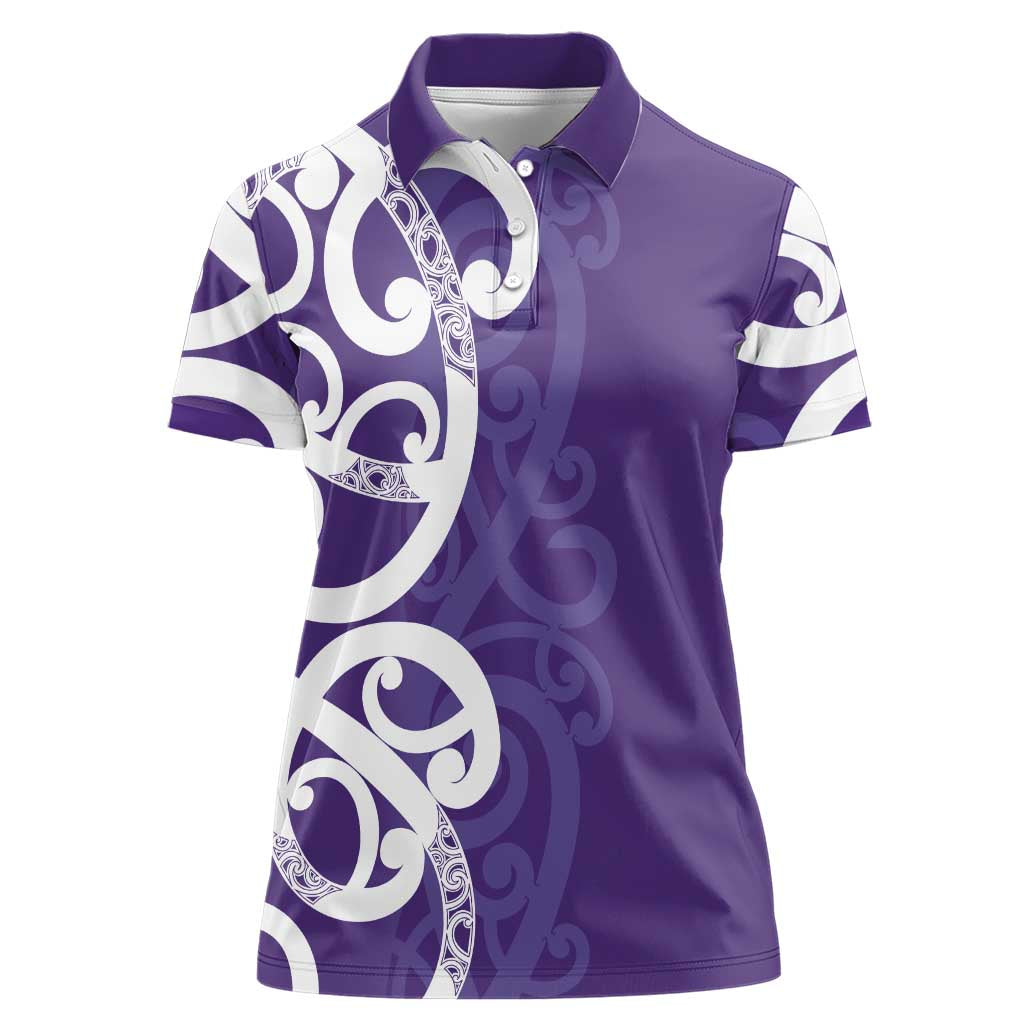 Violet Green Maori Women Polo Shirt Koru Kowhaiwhai - Polynesian Pride