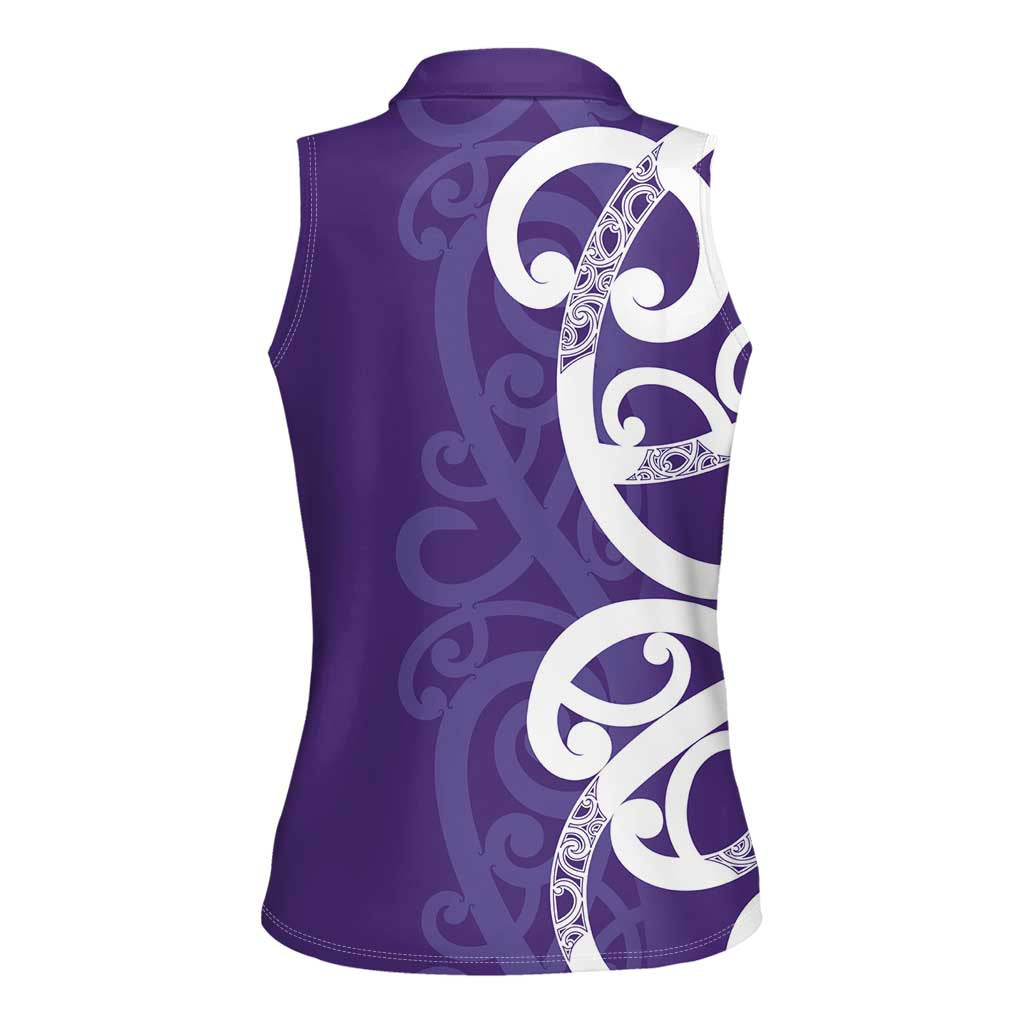 Violet Green Maori Women Sleeveless Polo Shirt Koru Kowhaiwhai - Polynesian Pride