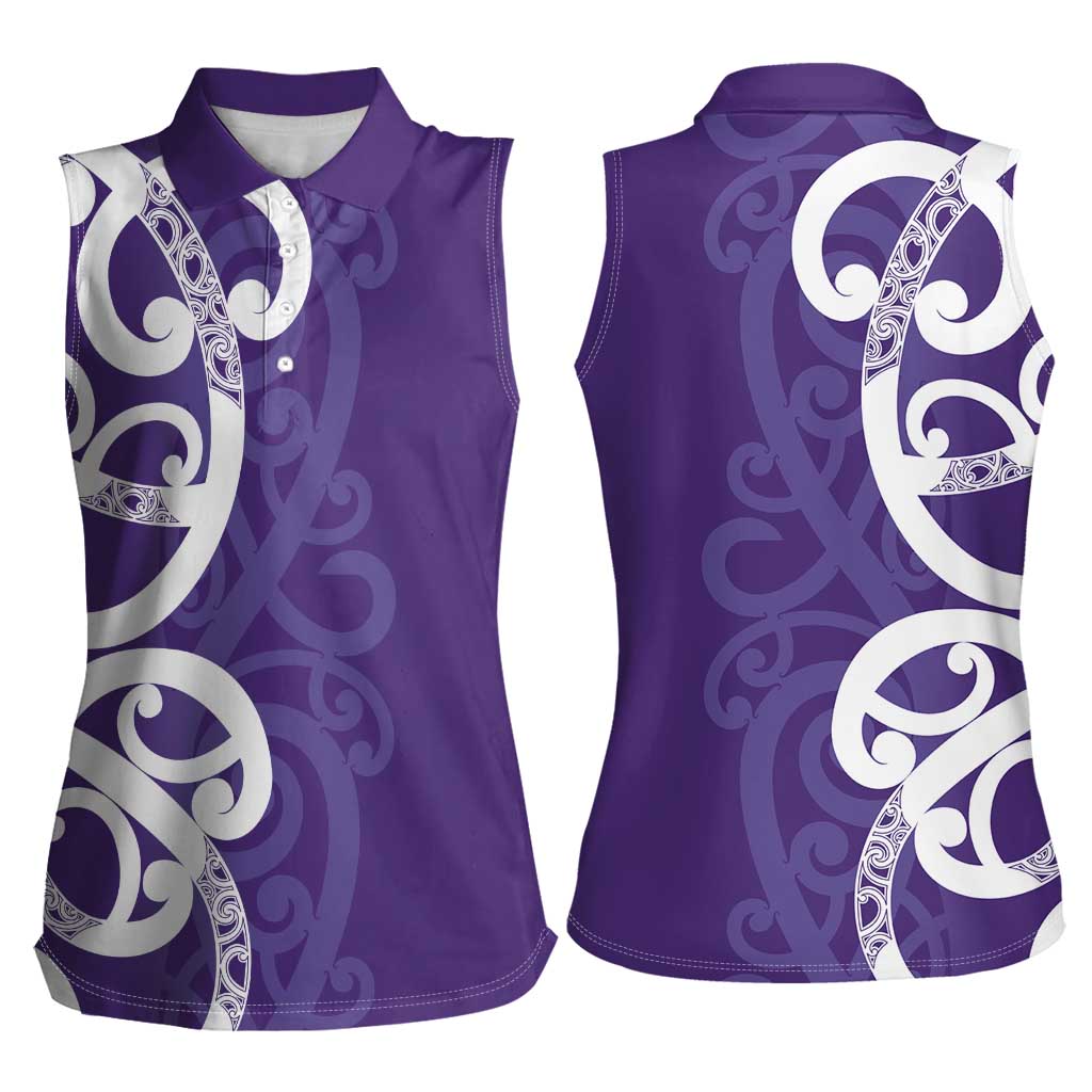 Violet Green Maori Women Sleeveless Polo Shirt Koru Kowhaiwhai - Polynesian Pride