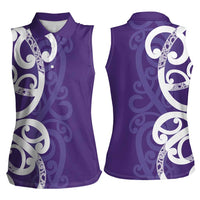 Violet Green Maori Women Sleeveless Polo Shirt Koru Kowhaiwhai - Polynesian Pride
