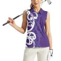 Violet Green Maori Women Sleeveless Polo Shirt Koru Kowhaiwhai - Polynesian Pride