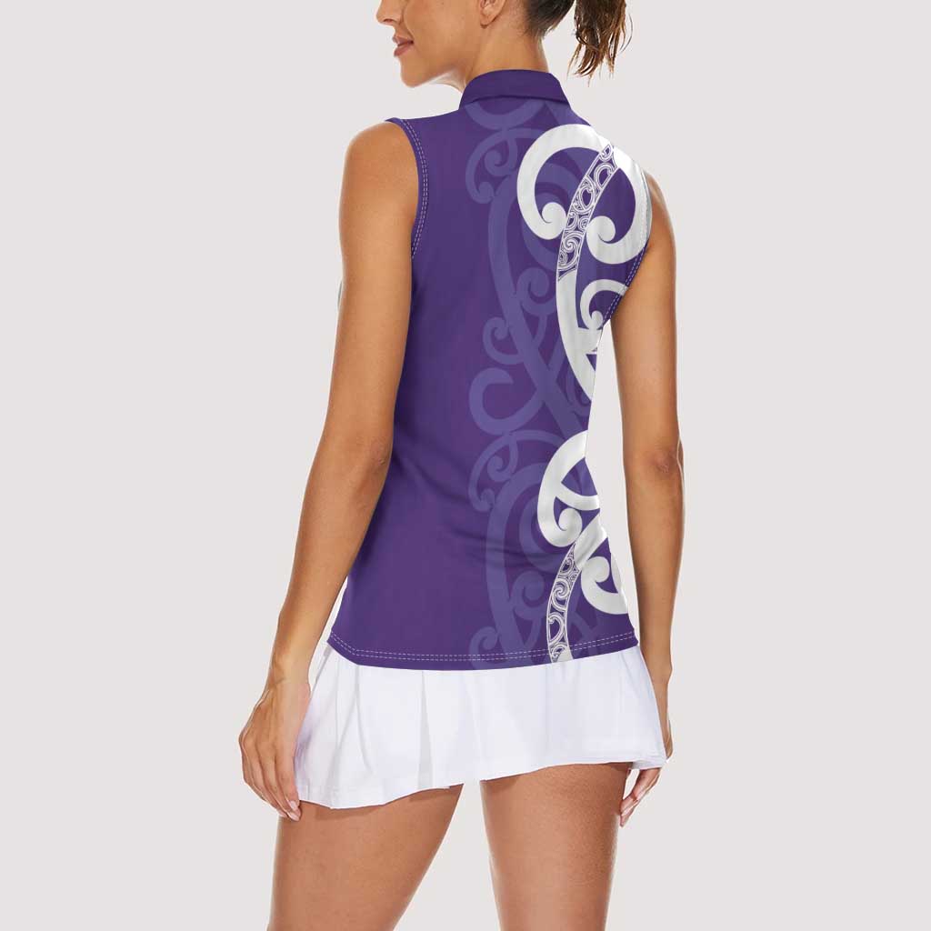 Violet Green Maori Women Sleeveless Polo Shirt Koru Kowhaiwhai - Polynesian Pride