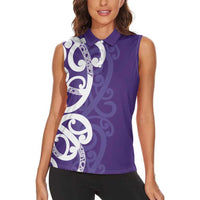 Violet Green Maori Women Sleeveless Polo Shirt Koru Kowhaiwhai - Polynesian Pride