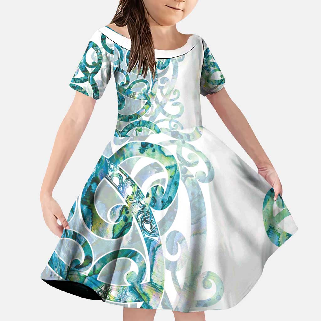 Paua Shell Maori Family Matching Long Sleeve Bodycon Dress and Hawaiian Shirt Koru Kowhaiwhai - Polynesian Pride