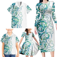 Paua Shell Maori Family Matching Long Sleeve Bodycon Dress and Hawaiian Shirt Koru Kowhaiwhai - Polynesian Pride