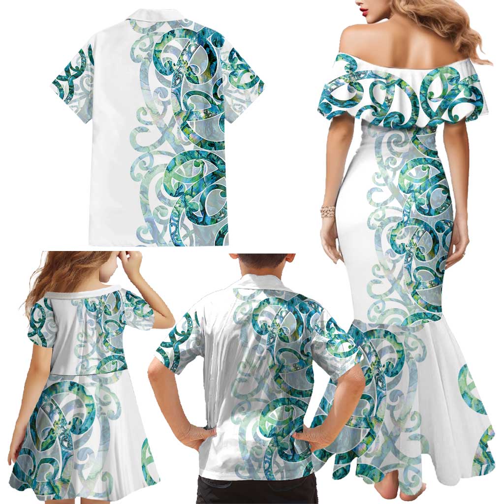 Paua Shell Maori Family Matching Mermaid Dress and Hawaiian Shirt Koru Kowhaiwhai - Polynesian Pride