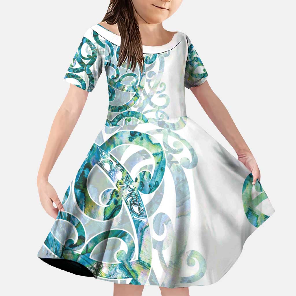 Paua Shell Maori Family Matching Off Shoulder Maxi Dress and Hawaiian Shirt Koru Kowhaiwhai - Polynesian Pride