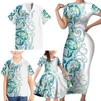 Paua Shell Maori Family Matching Short Sleeve Bodycon Dress and Hawaiian Shirt Koru Kowhaiwhai - Polynesian Pride