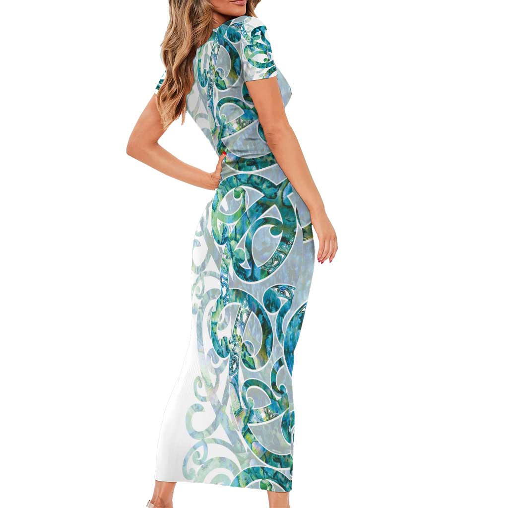 Paua Shell Maori Family Matching Short Sleeve Bodycon Dress and Hawaiian Shirt Koru Kowhaiwhai - Polynesian Pride