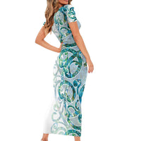 Paua Shell Maori Family Matching Short Sleeve Bodycon Dress and Hawaiian Shirt Koru Kowhaiwhai - Polynesian Pride