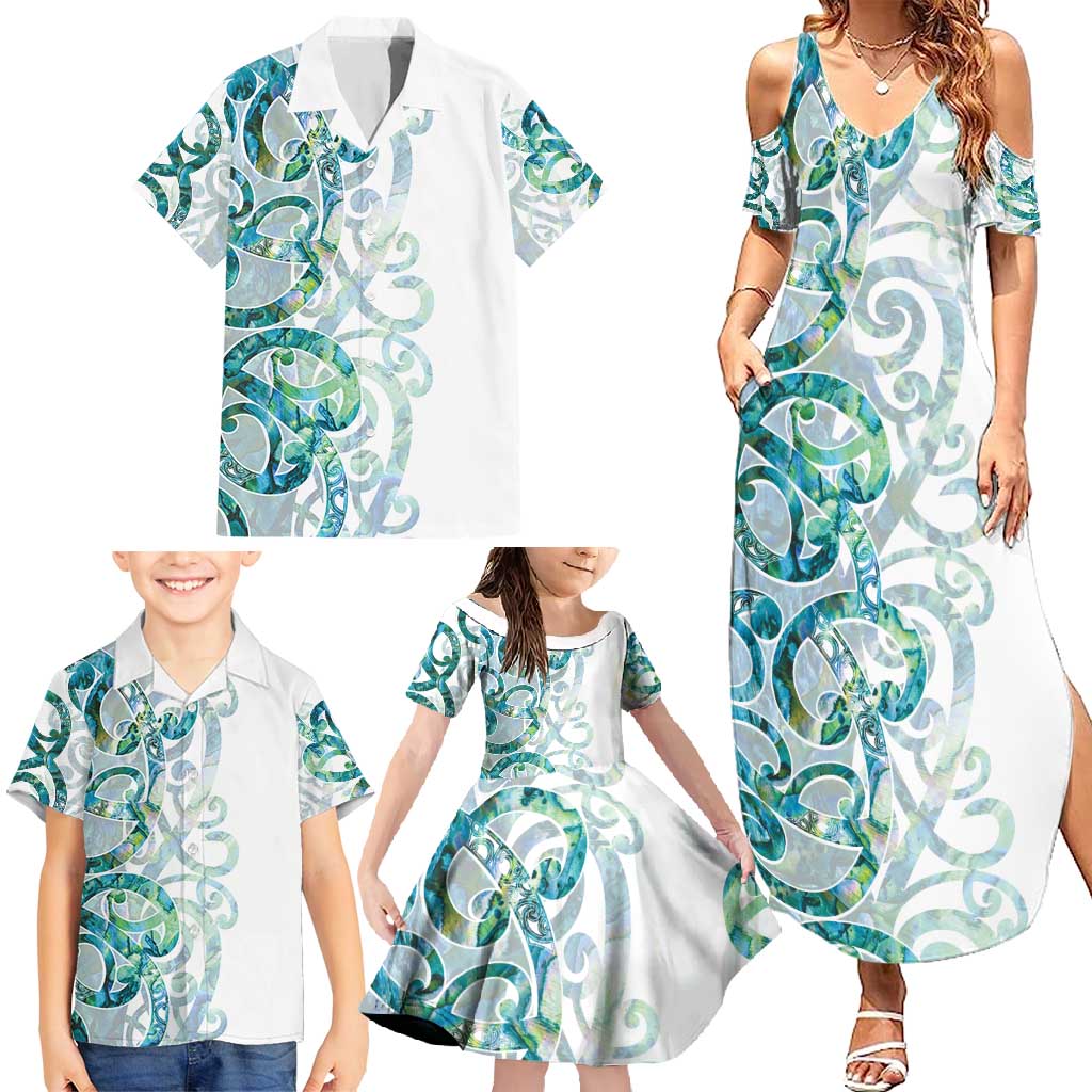 Paua Shell Maori Family Matching Summer Maxi Dress and Hawaiian Shirt Koru Kowhaiwhai - Polynesian Pride