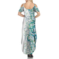 Paua Shell Maori Family Matching Summer Maxi Dress and Hawaiian Shirt Koru Kowhaiwhai - Polynesian Pride