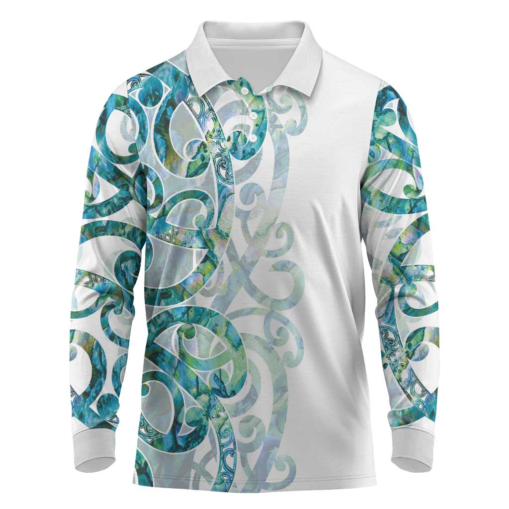 Paua Shell Maori Long Sleeve Polo Shirt Koru Kowhaiwhai - Polynesian Pride