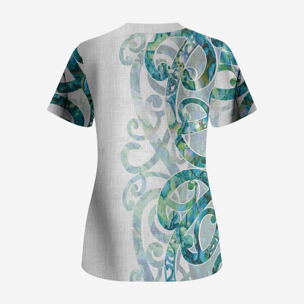 Paua Shell Maori Scrub Top Koru Kowhaiwhai - Polynesian Pride