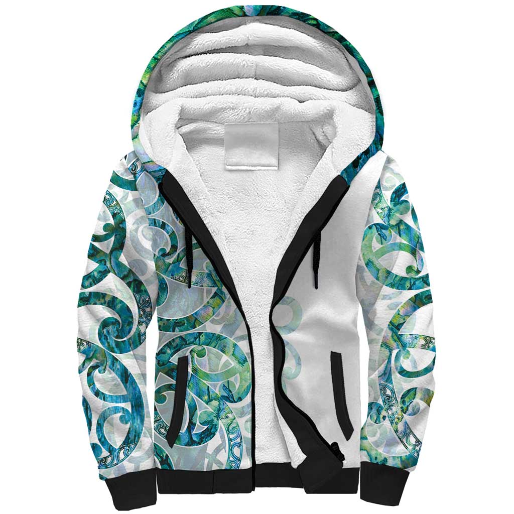 Paua Shell Maori Sherpa Hoodie Koru Kowhaiwhai - Polynesian Pride