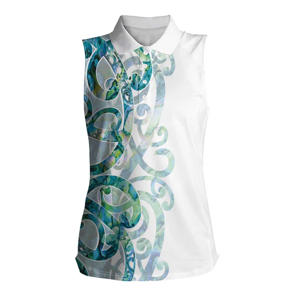 Paua Shell Maori Women Sleeveless Polo Shirt Koru Kowhaiwhai - Polynesian Pride