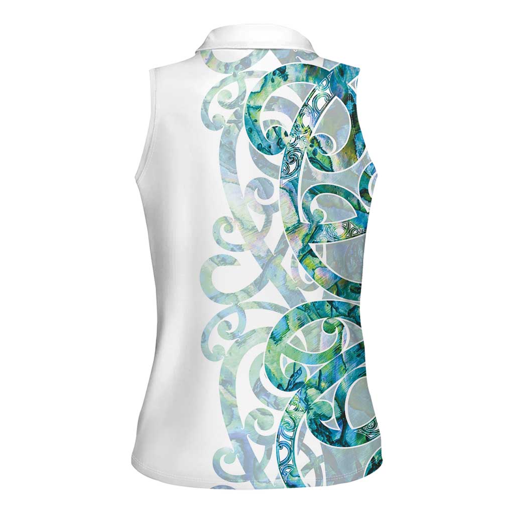 Paua Shell Maori Women Sleeveless Polo Shirt Koru Kowhaiwhai - Polynesian Pride