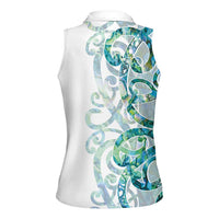Paua Shell Maori Women Sleeveless Polo Shirt Koru Kowhaiwhai - Polynesian Pride