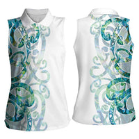 Paua Shell Maori Women Sleeveless Polo Shirt Koru Kowhaiwhai - Polynesian Pride