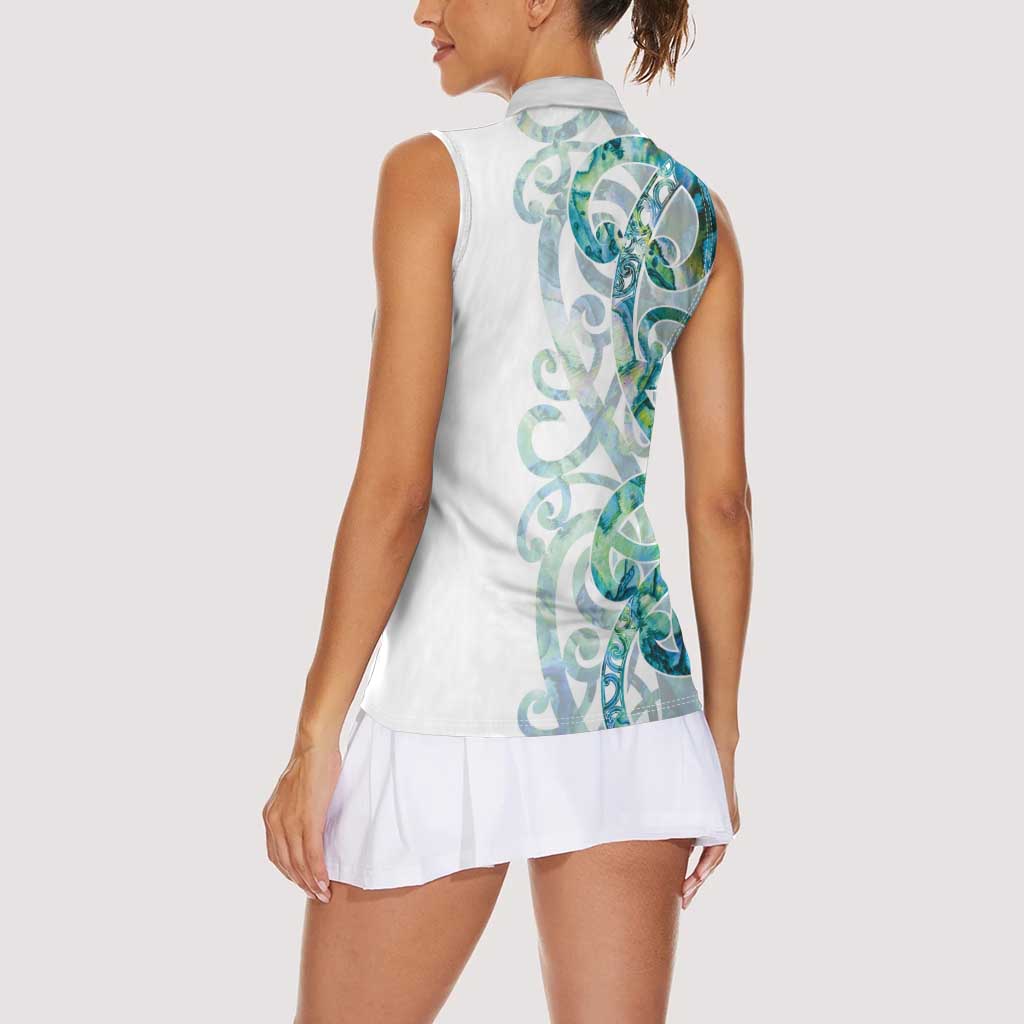 Paua Shell Maori Women Sleeveless Polo Shirt Koru Kowhaiwhai - Polynesian Pride