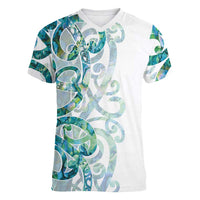 Paua Shell Maori Women V-Neck T-Shirt Koru Kowhaiwhai LT7 Female White - Polynesian Pride