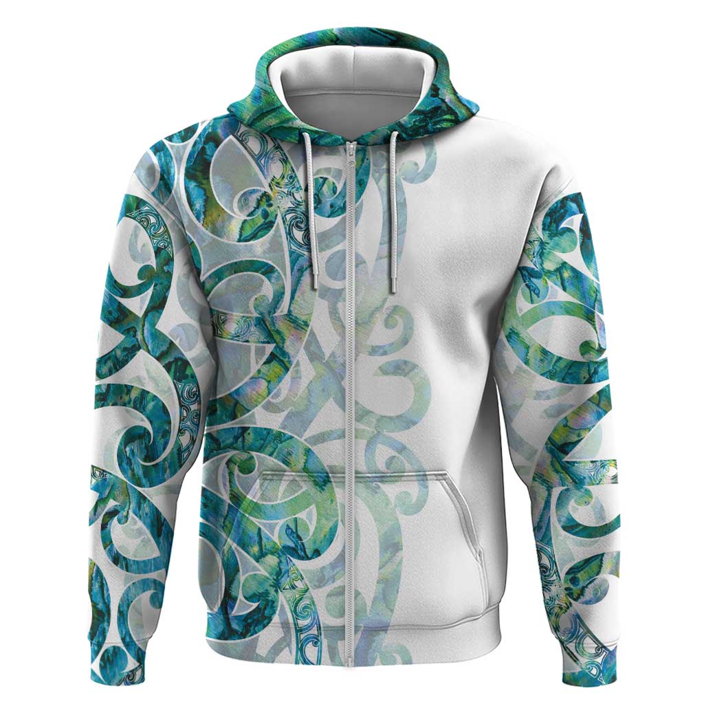 Paua Shell Maori Zip Hoodie Koru Kowhaiwhai LT7 Zip Hoodie White - Polynesian Pride