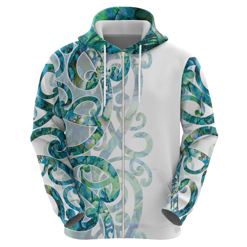 Paua Shell Maori Zip Hoodie Koru Kowhaiwhai LT7 - Polynesian Pride