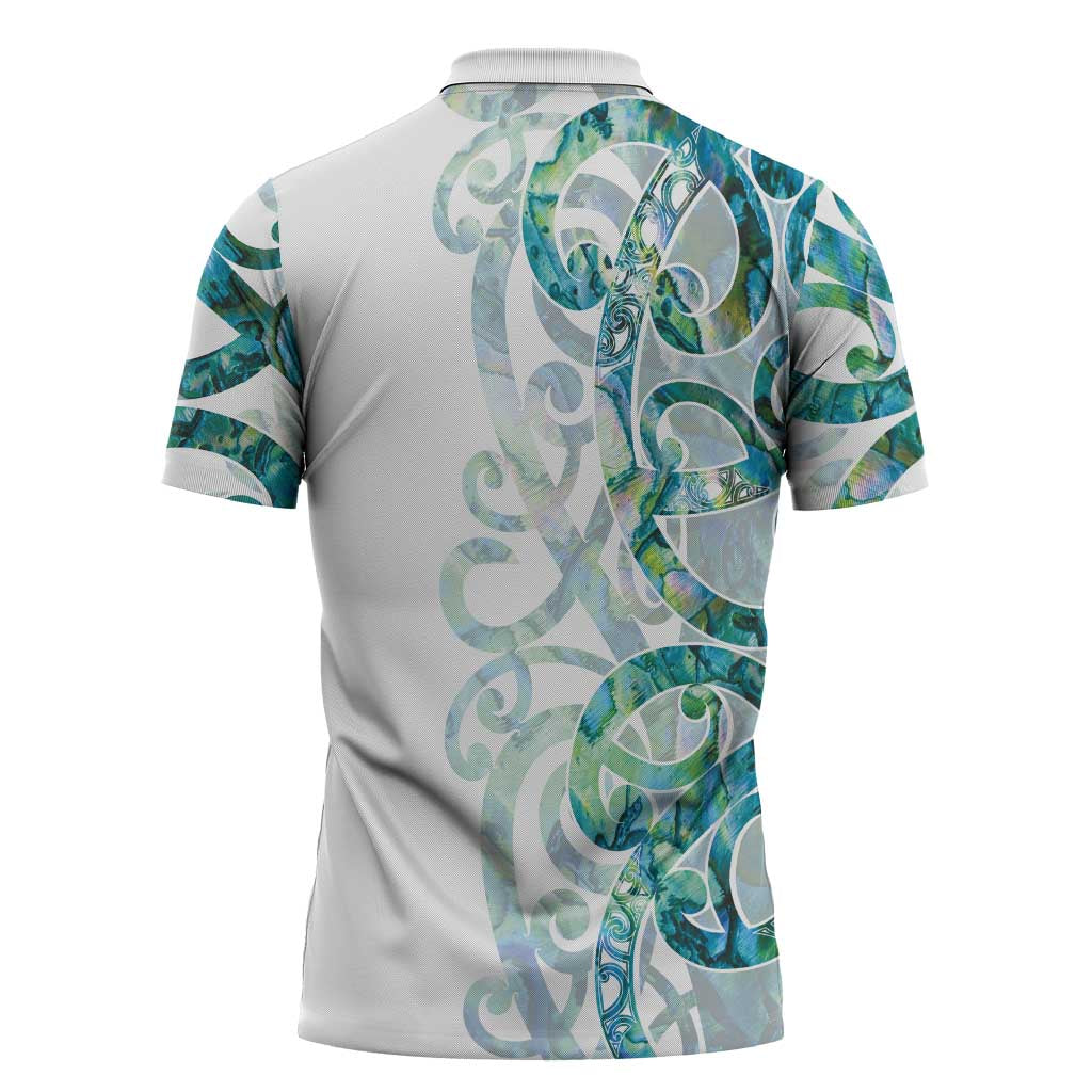 Paua Shell Maori Zipper Polo Shirt Koru Kowhaiwhai - Polynesian Pride