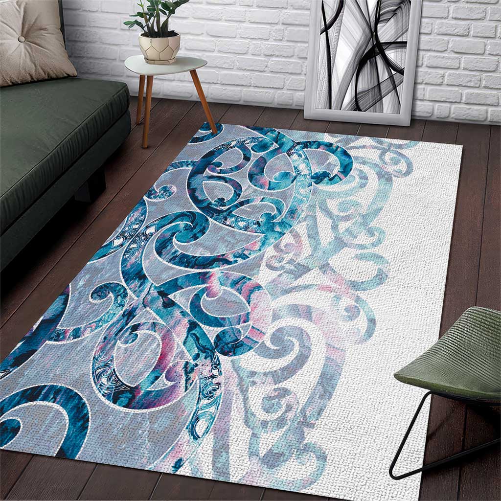 Turquoise Paua Shell Maori Area Rug Koru Kowhaiwhai - Polynesian Pride