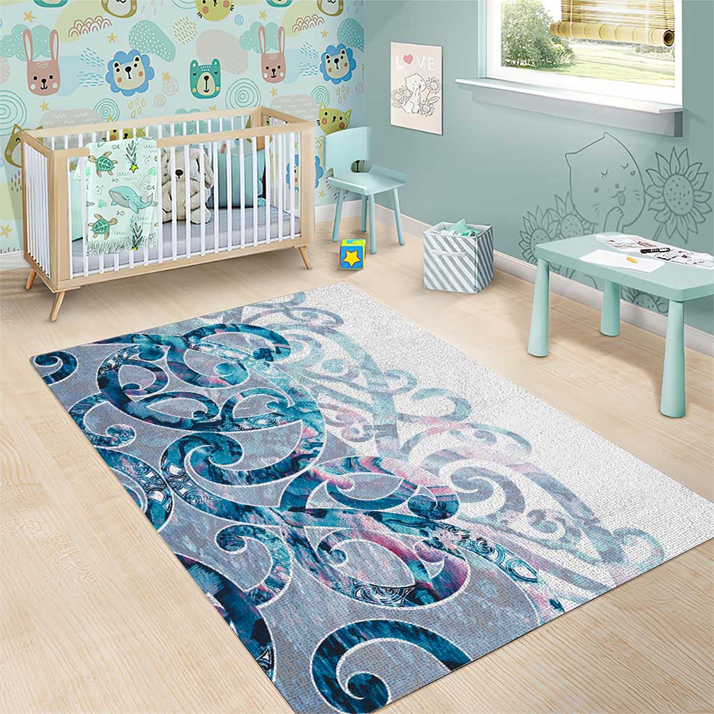 Turquoise Paua Shell Maori Area Rug Koru Kowhaiwhai - Polynesian Pride